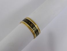 A Georgian Black, White and Gold Mourning Ring, worded Isaac Solly Esq died 4th Feb 1802 age 77 yrs,