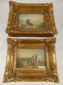 A pair of Victorian water colours depicting coaching scenes presented in decorative gilt frames 10.5