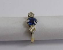 A lady`s 18 ct yellow gold, sapphire and diamond ring, size M, approx. 2.9 gms. 2 x old cut, 20 - 24