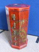 Contemporary Chinoiserie Chest of drawers having five drawers, red lacquer with Chinese figures