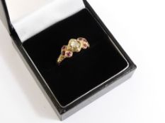 A Lady`s 18 ct Gold Rose Cut Diamond (4.5 mm) and Ruby Ring, size L, approx 3.3 gms 6 x 1.8 mm