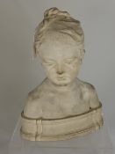 Plaster Cast Head and Shoulder Bust of a Young Girl, signed Charles Pibworth 1878-1958.