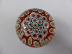 Miniature Millifiore Paperweight, with red, blue and green canes.