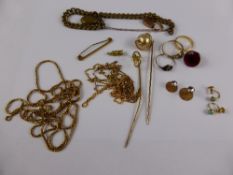 Miscellaneous Jewellery, including 18ct wedding ring, 9ct gold clasp on brass chain, 9ct chain,