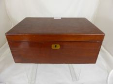 Rosewood Travelling Writing Box, fitted interior with four cut glass ink bottles, leather embossed