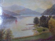 H. Moore, Oil on Board depicting a tranquil lake with figures in the middle ground together with a