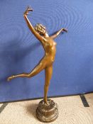 Early 20th Century Bronze Figure of Naked Lady in a Ballet Pose, approx 91 cms in height signed