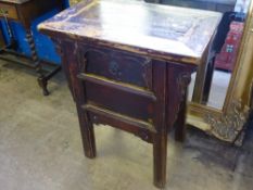 An oriental painted occasional table having a single drawer with a secret compartment below, the