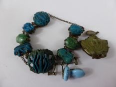 19th Century Egyptian Bracelet, with turquoise scarab beetle and Egyptian symbols to each link