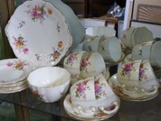 A part Royal Crown Derby hand painted tea set comprising sandwich plate, six cake plates, sugar