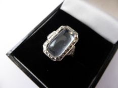 A Lady`s Platinum Moonstone Ring, 5.38 ct, size L, 4 gms 14.5 x 8 mm