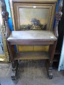 A priest`s antique oak prayer desk decorated with finials to each side, sloping shelf to top with