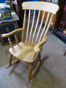 Large Scrubbed Pine Grandfather Rocking Chair.