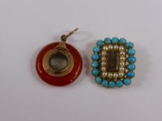 Antique Cornelian and 9 ct Gold Mourning Locket Pendant, together with a 9 ct gold seed pearl and