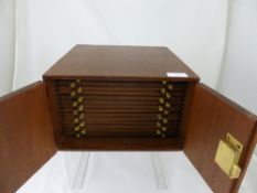 Handmade Mahogany Coin Collectors Storage Cabinet, containing fourteen pullout slides, approx 29 x