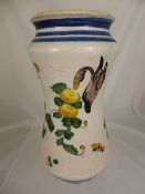 An Antique Maiolica Vase, hand painted with birds feeding, approx 24 cms.