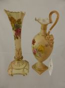 Royal Worcester Blush ware Vase, number 228346 and an urn, both hand painted with floral spray (waf)