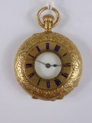 A Lady`s Antique 18 ct and Enamel Continental Half Hunter, the pocket watch engraved to back and