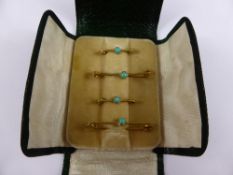 Victorian 18 ct Gold and Turquoise Four Bar Brooch Set, the two small and two large stock pins