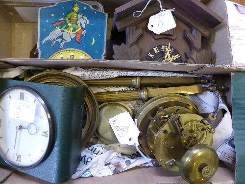 A collection of misc. clocks and parts incl. Russian cuckoo clock, Black Forest style cuckoo