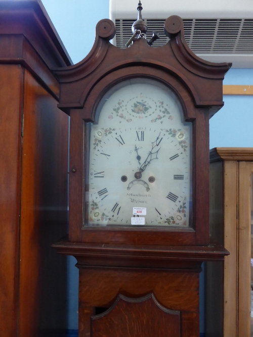 Circa 19th Century Oak Long Case Clock, the hand painted face by S.Handcomb Woburn, having minute - Bild 3 aus 4