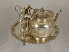 Quantity of Silver Plate, a salver, tea set, sugar shaker.