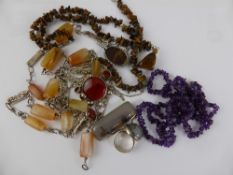 Miscellaneous Silver and Silver Metal Jewellery, including a Amethyst necklace, Agate drop pendant