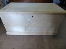 A stripped pine blanket chest with metal handles to each side, approx. 93 x 48 x 45 cms.