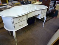 Kidney Shaped Dressing Table and Mirror, one long central drawer and two short drawers to either