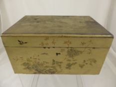 An early 19th century oriental lockable travelling box with a metal lined interior case with