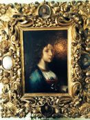 Renaissance Period Oil on Canvas, Laura de Noves. The portrait set in an ornately carved