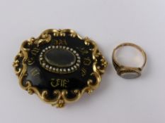 Victorian 9ct Gold and Black Enamel Mourning Ring, together with a gold metal and black enamel