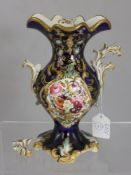 A Circa 1830 Hand Painted Coalport Vase, the oval two-handled Baluster shaped porcelain vase,