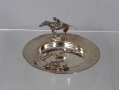 A Solid Silver Trinket Dish depicting a Racing Horse and Jockey in full canter, Sheffield hallmark.