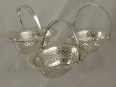 Three Solid Silver Graduated Bon Bon Dishes. The dishes having circular fretwork design with