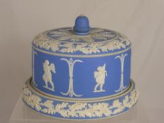 A Blue and Wedgwood White Jasper Ware Stilton Stand and Cover, the base with impressed letter G.