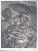 An Antique Black and White Etching depicting two black characters entitled L` Afrique 39 x 30 cms.