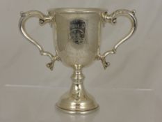 A Solid Silver Challenge Cup (twin handled), Birmingham hallmark, m.m rubbed, approx 220 gms.