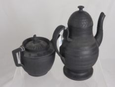 A Collection of Miscellaneous Pottery including Stoneware barley glazed ribbed water jug, black
