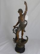 Two Vintage Metal Figures depicting Le Commerce and La Vateur, 63 cms high.