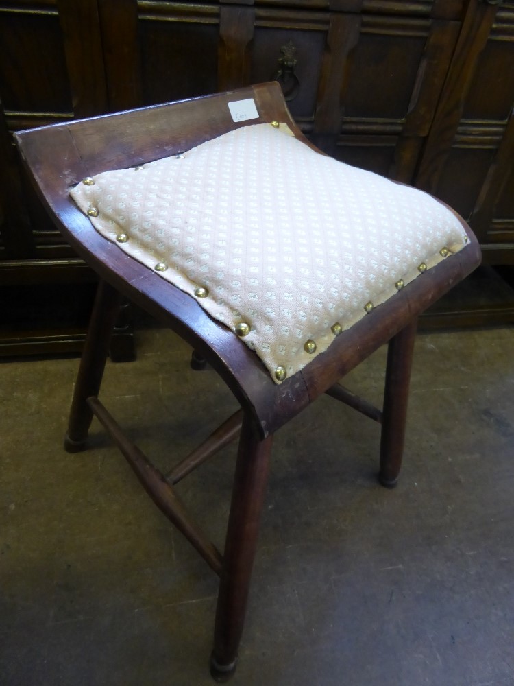 An oak stool on turned legs and stretchers together with a gilt framed hall table having a marble - Image 2 of 2