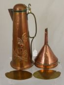 An Arts and Crafts copper and brass jug  ( est. height 32 cms.) together with a vintage copper