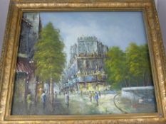 An original oil on canvas depicting a continental street scene, signed Oliveri to bottom right,