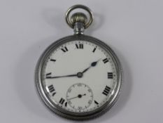 Ex-Goverment Issue Gentleman`s Pocket Watch, fifteen jewel, nickel case.