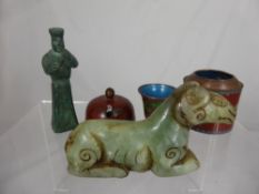 Miscellaneous Chinese Items, including hard stone carved figure of a ram 14 x 8 cms, metal figure