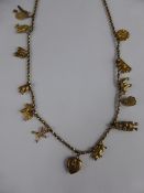 A 9ct Gold Chain with thirteen gold charms, approx 25 gms.