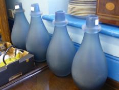 Four Contemporary Blue Glass Vases, approx 40 cms high.