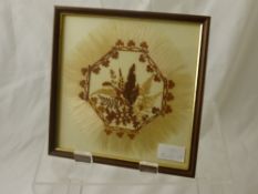 Six Antique Pressed Flower Art, with delicate wood inlay, framed and glazed.