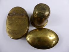 A Collection of Miscellaneous Antique Brass items, including brass snuff box engraved John James