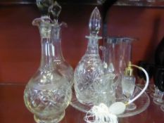 Quantity of Cut Glass, including a pair of decanters, water jug, perfume atomizer, vinegars and a